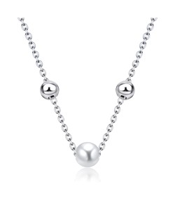 White Pearl and 3mm Balls Silver Necklace SPE-2477