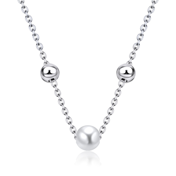 White Pearl and 3mm Balls Silver Necklace SPE-2477