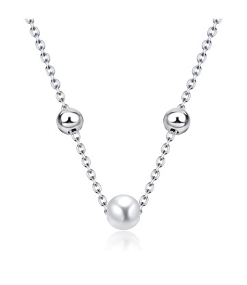 White Pearl and 3mm Balls Silver Necklace SPE-2477