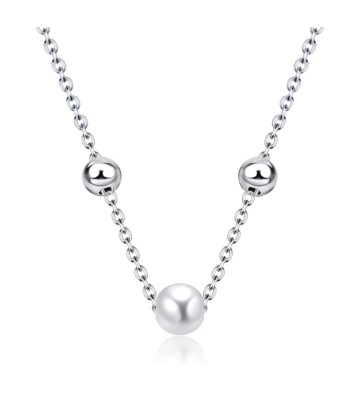 White Pearl and 3mm Balls Silver Necklace SPE-2477