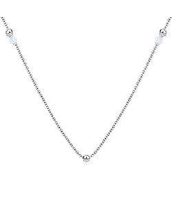 3mm White Pearls and Balls Silver Necklace SPE-2478
