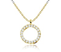 Gold Plated Circle CZ Pendant Silver Necklace SPE-2499-GP