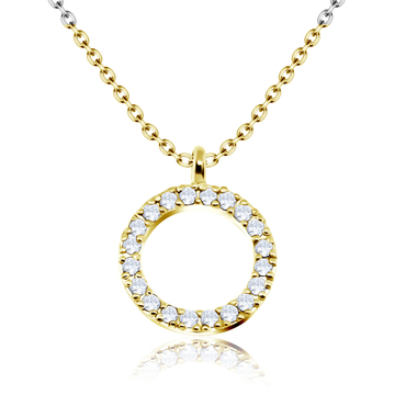 Gold Plated Circle CZ Pendant Silver Necklace SPE-2499-GP