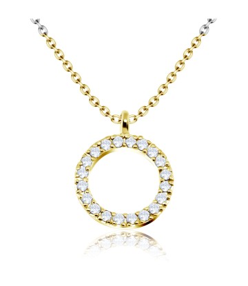 Gold Plated Circle CZ Pendant Silver Necklace SPE-2499-GP