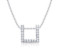 ฺSquare with Crystal Shaped Silver Necklace SPE-2878