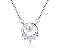 Lovely Pearl With Crystal Silver Necklace SPE-2915