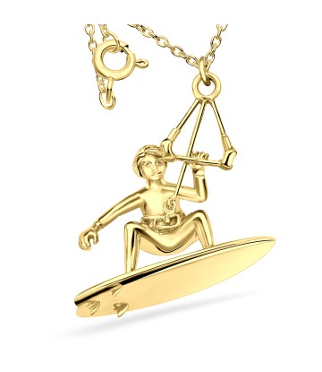 1 Micron Gold Plated Surfboard Silver Necklaces SPE-3946-GP