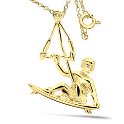1 Micron Gold Plated Surfboard Silver Necklaces SPE-3947-GP