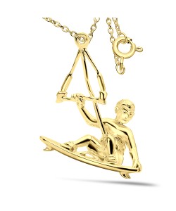 1 Micron Gold Plated Surfboard Silver Necklaces SPE-3947-GP