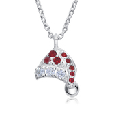 Christmas Hat With CZ Ruby And Crystal Silver Necklace SPE-5230