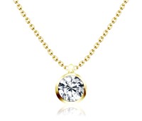 Gold Plated Necklace Silver Circle Stone SPE-81n-GP