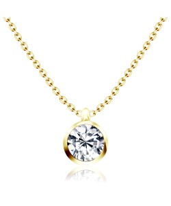 Gold Plated Necklace Silver Circle Stone SPE-81n-GP