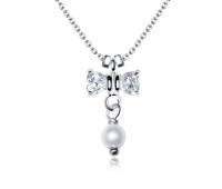 Bow and Pearl Silver Necklace SPE-96