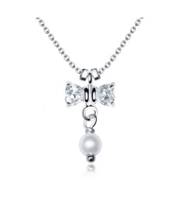Bow and Pearl Silver Necklace SPE-96