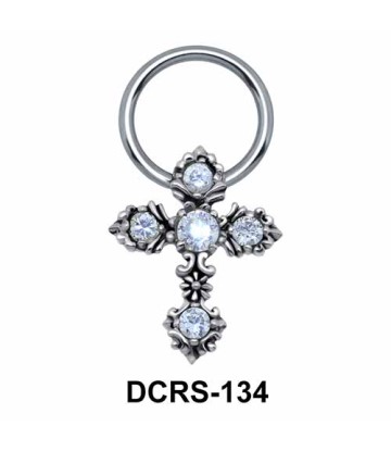 Multistone Cross Nipple Piercing Closure Ring DCRS-134