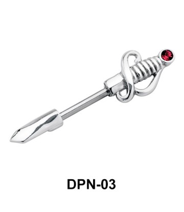 Sword Double Nipple Piercing with Stone DPN-03