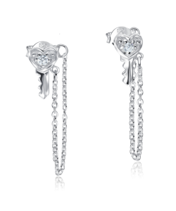 Heart Key Designed with CZ Stone Silver Ear Stud STC-2185