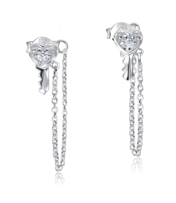 Heart Key Designed with CZ Stone Silver Ear Stud STC-2185