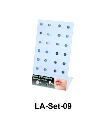 24 Opal and Turquise Labret Push-in Set LA-Set-09