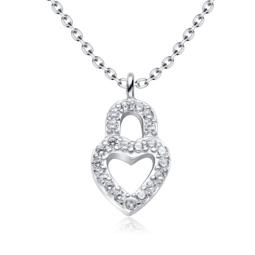 Heart Padlock Designed Silver Necklace SPE-4096