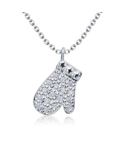 Christmas Mitten Designed with CZ Silver Necklace SPE-5220