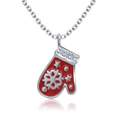 Christmas Mitten Christmas With Crystal Silver Necklace SPE-5221
