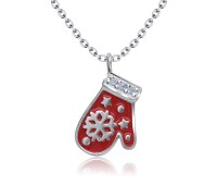 Christmas Mitten Christmas With Crystal Silver Necklace SPE-5221