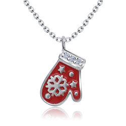 Christmas Mitten Christmas With Crystal Silver Necklace SPE-5221
