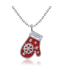 Christmas Mitten Christmas With Crystal Silver Necklace SPE-5221