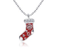 Christmas Sock With Crystal Silver Necklace SPE-5222