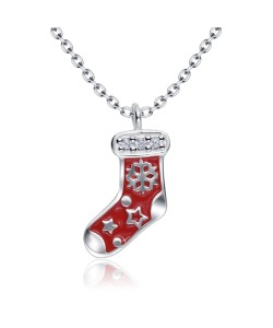 Christmas Sock With Crystal Silver Necklace SPE-5222