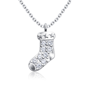 Christmas Sock Designed With Crystal Silver Necklace SPE-5223