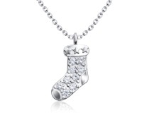 Christmas Sock Designed With Crystal Silver Necklace SPE-5223