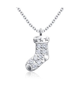 Christmas Sock Designed With Crystal Silver Necklace SPE-5223