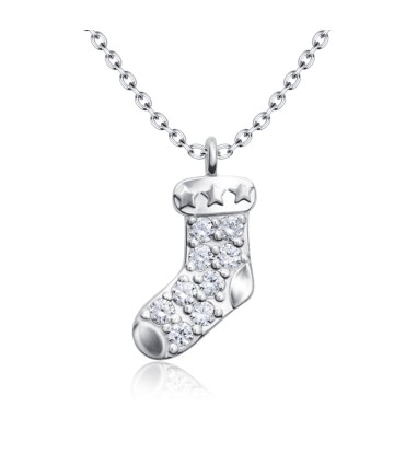 Christmas Sock Designed With Crystal Silver Necklace SPE-5223