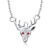  Christmas Reindeer Buckhead With CZ Silver Necklace SPE-5224