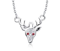  Christmas Reindeer Buckhead With CZ Silver Necklace SPE-5224