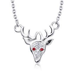  Christmas Reindeer Buckhead With CZ Silver Necklace SPE-5224