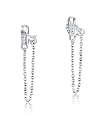 Safety Pin Designed with CZ Stone Silver Ear Stud STC-2184