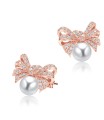 Bow and Pearl with CZ Stone Silver Ear Stud STS-4876