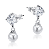 Gorgeous Pearl with CZ Stone Silver Ear Stud STS-4877