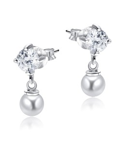 Gorgeous Pearl with CZ Stone Silver Ear Stud STS-4877