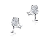 Wine Glass Designed with CZ Stone Silver Ear Stud STS-5345