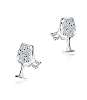 Wine Glass Designed with CZ Stone Silver Ear Stud STS-5345