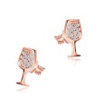 Wine Glass Designed with CZ Stone Silver Ear Stud STS-5345