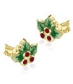 Mistletoe With Green Enamel And Ruby Silver Stud Earrings STS-5525