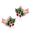 Mistletoe With Green Enamel And Ruby Silver Stud Earrings STS-5525