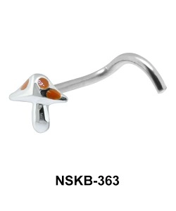 Stone Mushroom Shaped Silver Curved Nose Stud NSKB-363