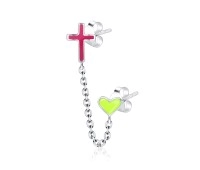 Cross and Heart Shaped Silver Stud Earring with Chain STC-101
