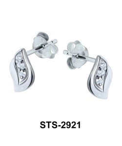 Leaf Shaped with CZ Stones Stud Earring STS-2921